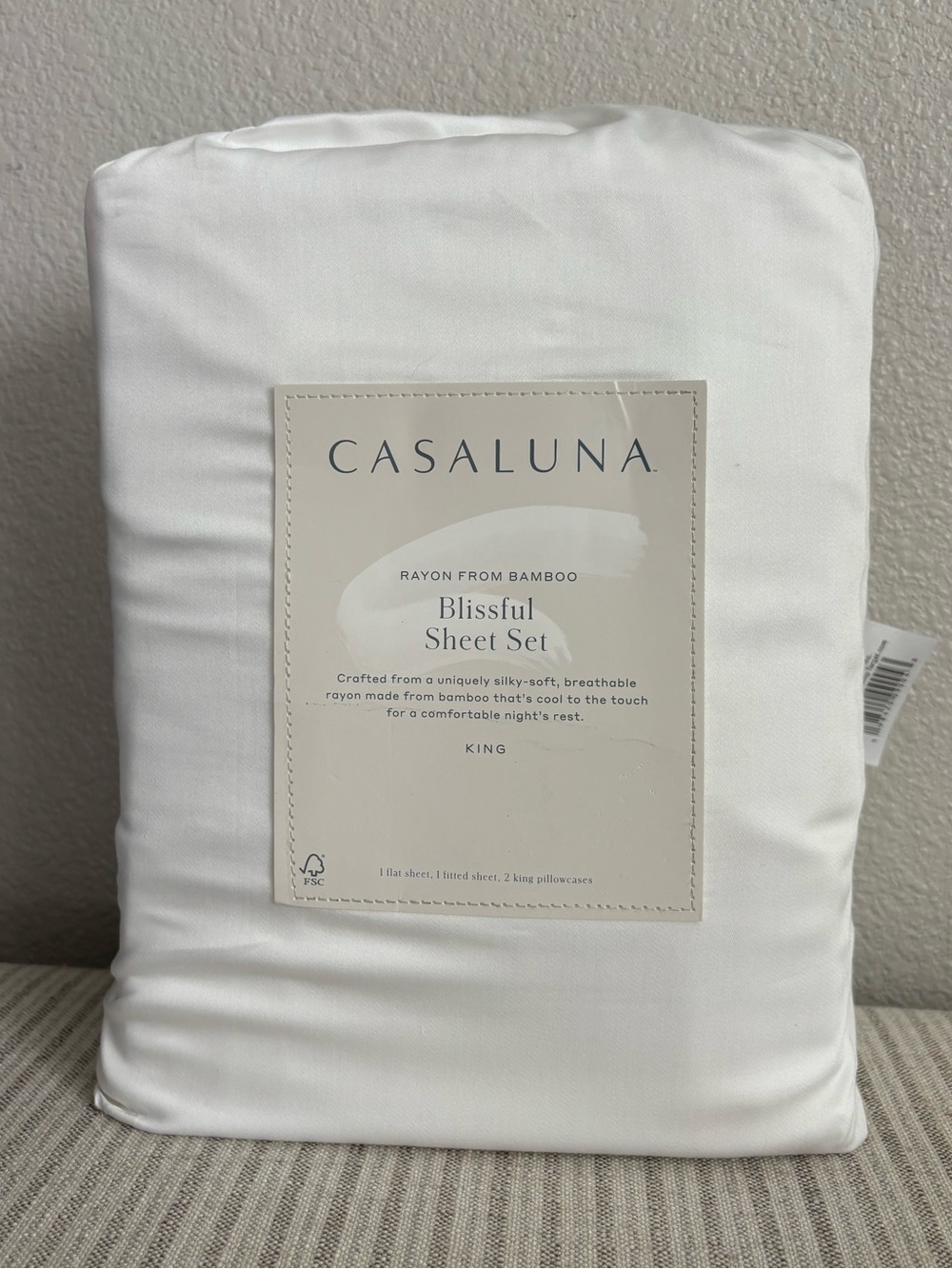 NWT King 400 Thread Count Rayon from Bamboo Sheet Set White - Casaluna